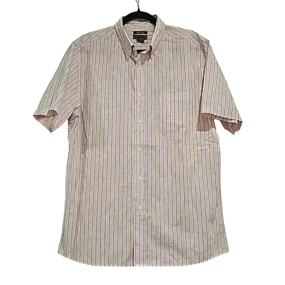 Saddlebred Men's Size L Short Sleeve Button Down Shirt Striped Cotton Blend